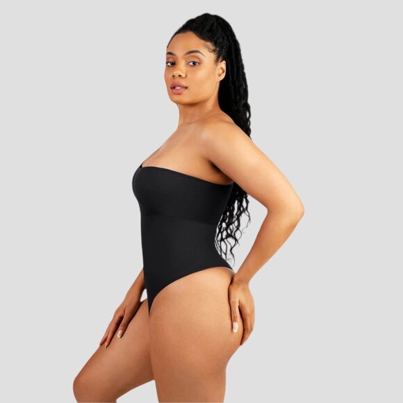 Off the Shoulder Tummy-Control Bodysuit, Black - Picture 3 of 6